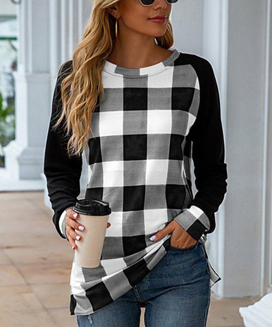 * Clothing | Top 10 Camisa White & Black Plaid Top Women