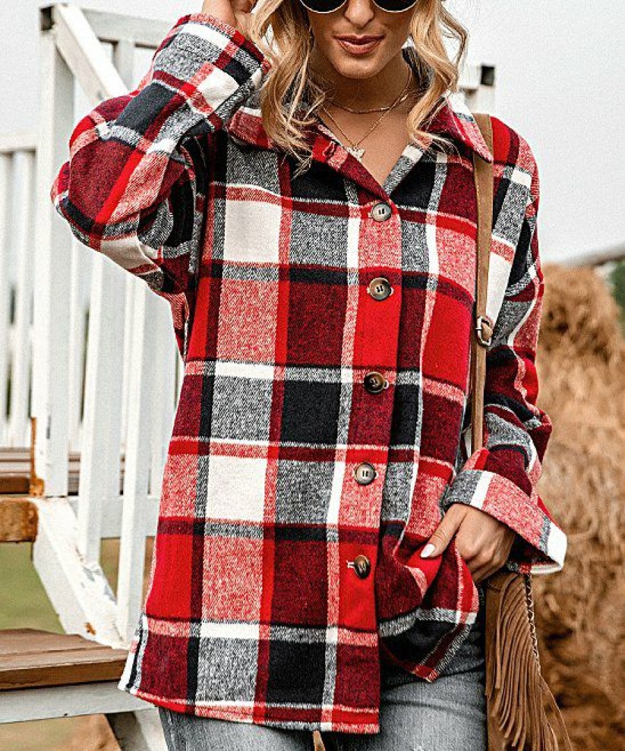 * Clothing | Buy Camisa Red & Black Plaid Button-Up Women