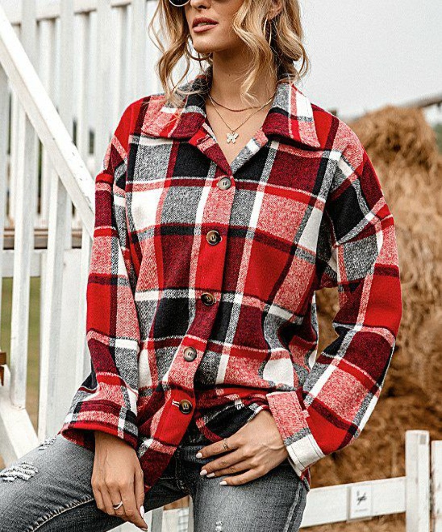 * Clothing | Buy Camisa Red & Black Plaid Button-Up Women