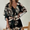 * Clothing | Brand New Camisa Black Frond Tie-Waist Button-Up V-Neck Dress Women