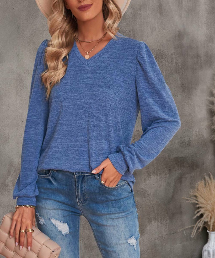 * Clothing | Best Pirce Camisa Blue V-Neck Top Women