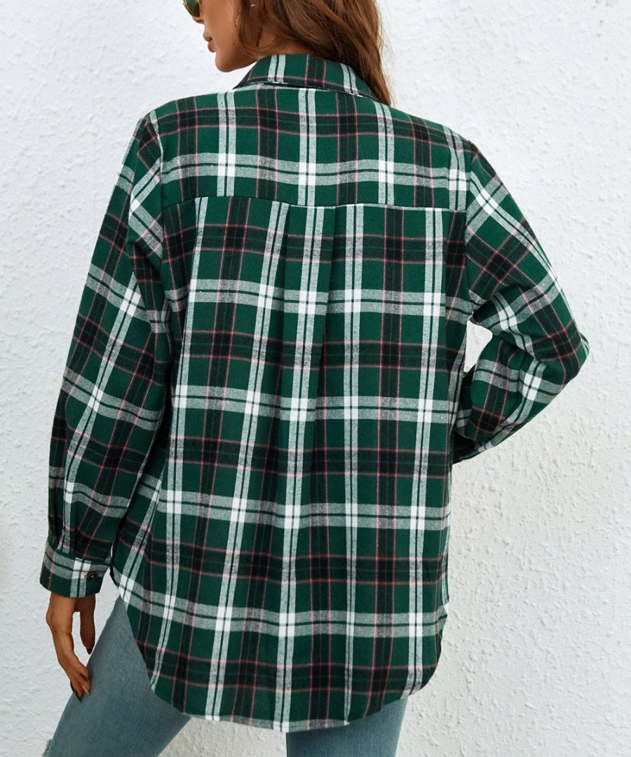 * Clothing | Budget Camisa Green & White Plaid Button-Up Women