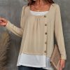 * Clothing | Top 10 Camisa Khaki & White Button-Accent Layered Top Women