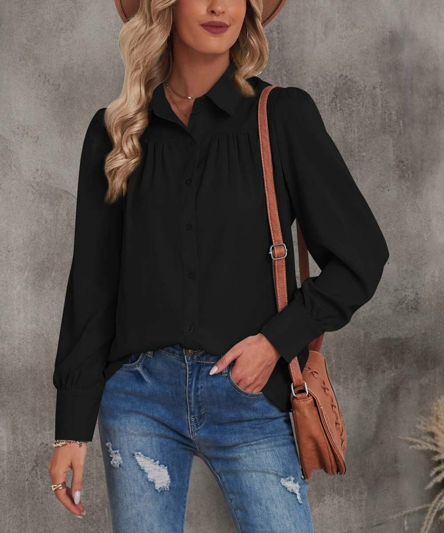 * Clothing | Top 10 Camisa Black Button-Up Top Women