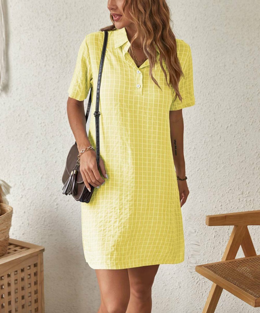 * Clothing | Brand New Camisa Yellow Plaid Button-Front Shirt Dress Women