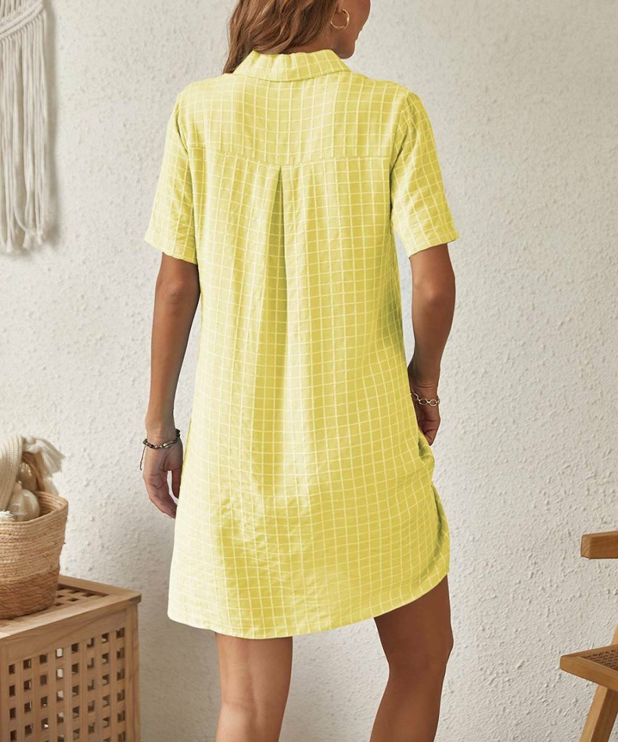 * Clothing | Brand New Camisa Yellow Plaid Button-Front Shirt Dress Women