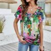 * Clothing | Best Deal Camisa Green & Pink Sunflower V-Neck Top Women