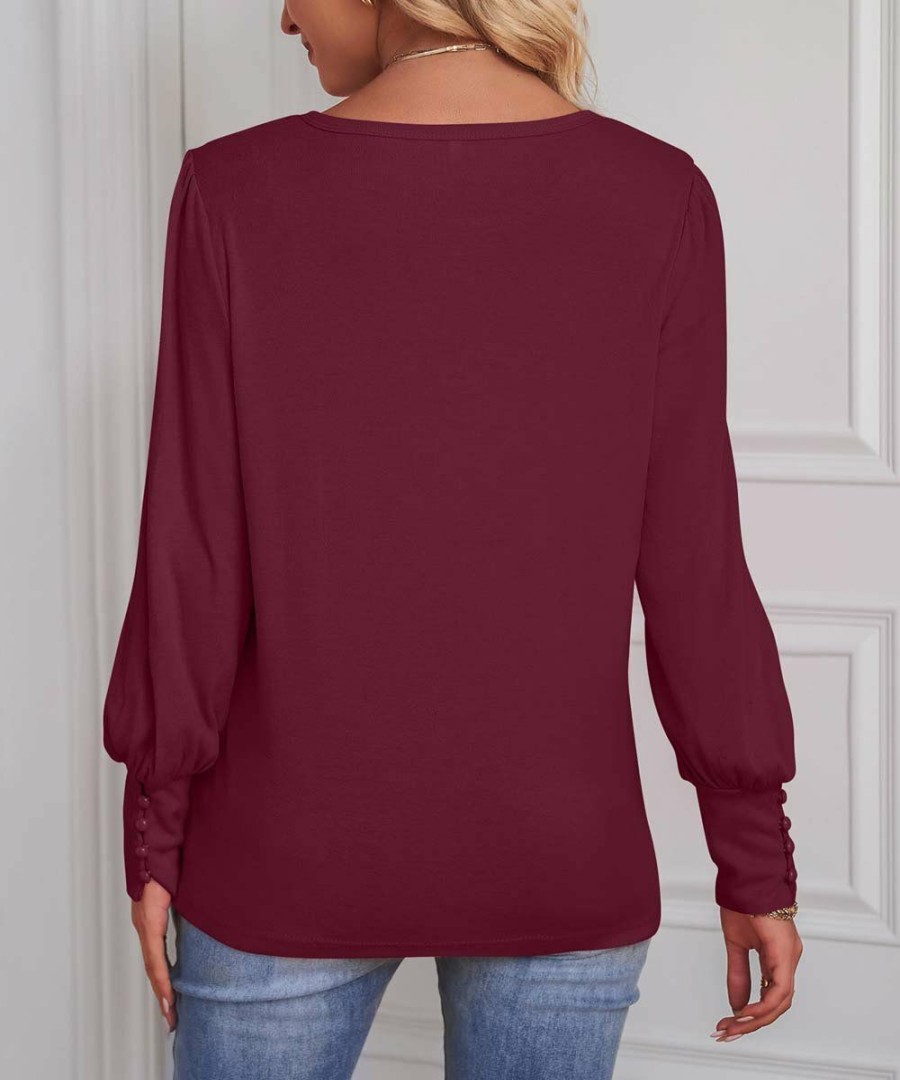 * Clothing | Buy Camisa Red Button-Detail Puff Sleeve Top Women