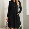 * Clothing | Cheap Camisa Black Asymmetric-Hem Shirt Dress Women