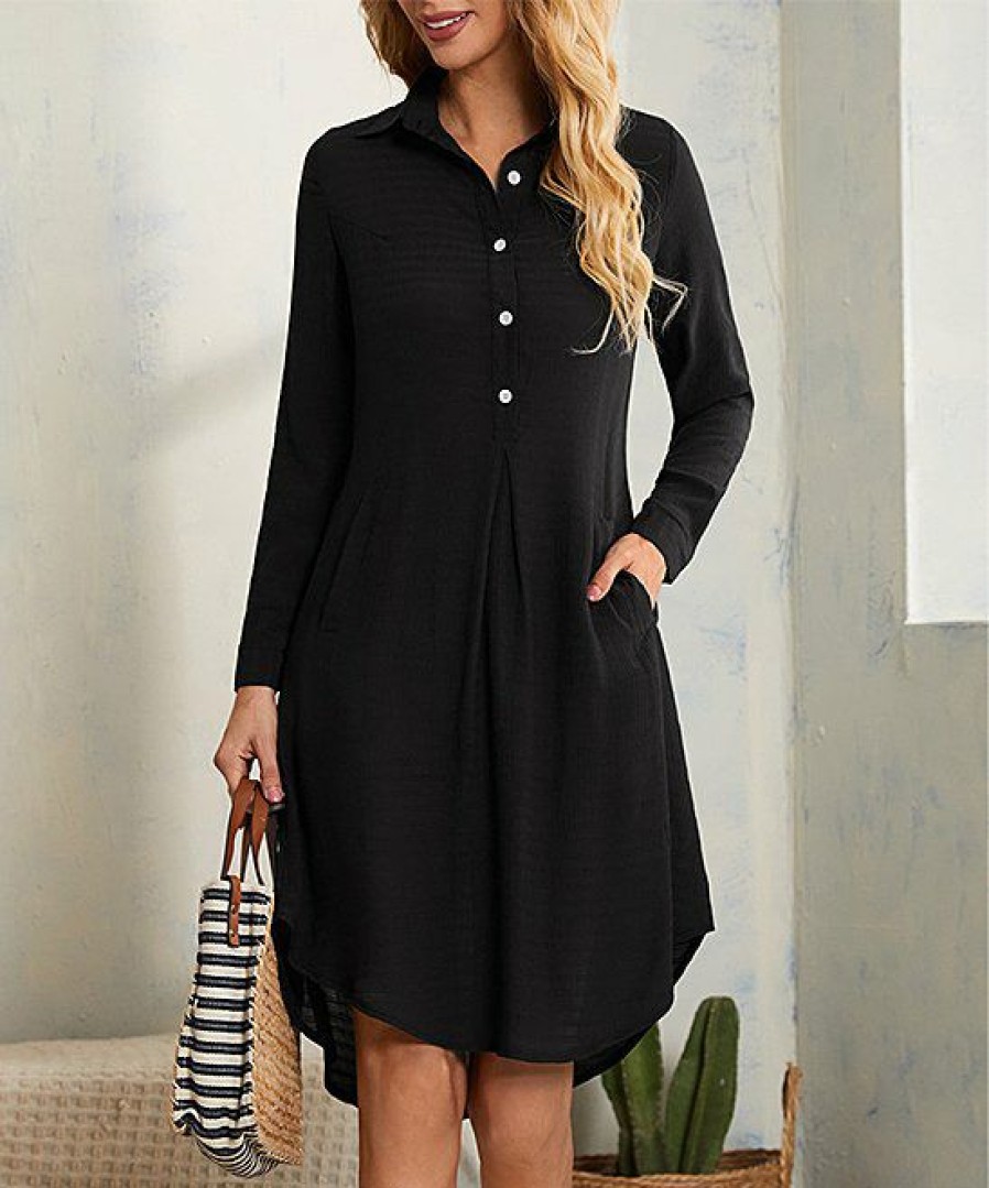 * Clothing | Cheap Camisa Black Asymmetric-Hem Shirt Dress Women