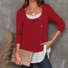 * Clothing | Best Pirce Camisa Red & White Color Block Button-Accent Layered Top Women