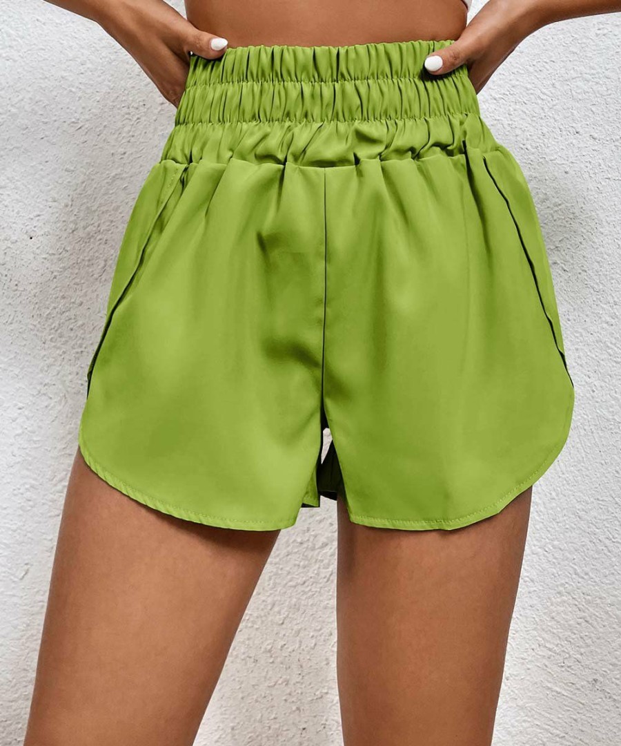 * Clothing | Wholesale Camisa Lawn Green Elastic-Waist High-Rise Shorts Women