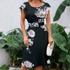 * Clothing | Deals Camisa Black Floral Ruffle-Sleeve Belt-Waist Pleated Dress Women