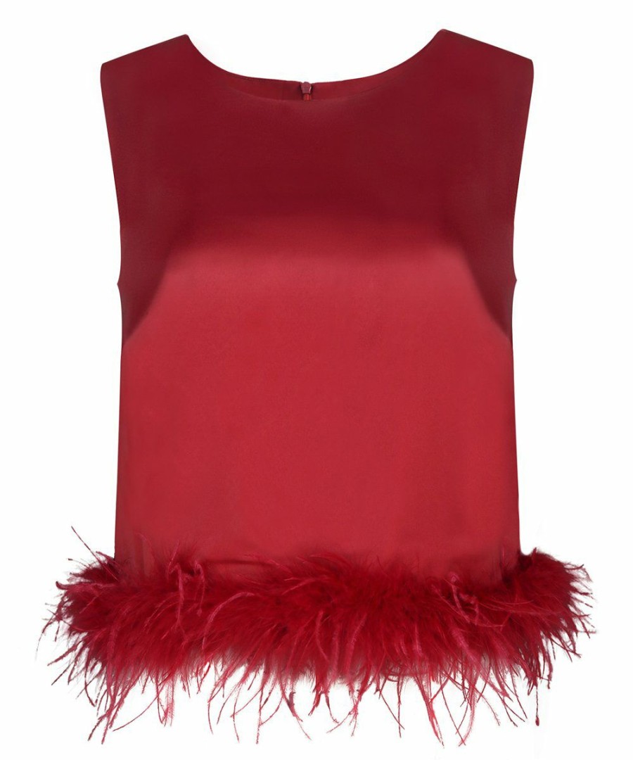 * Clothing | Wholesale Camisa Red Fluff-Trim Sleeveless Top Women