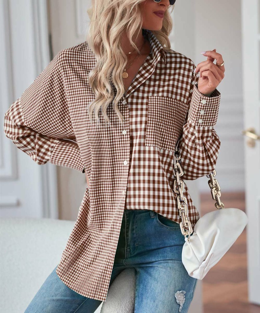 * Clothing | Flash Sale Camisa Brown & White Plaid Button-Up Tunic Women