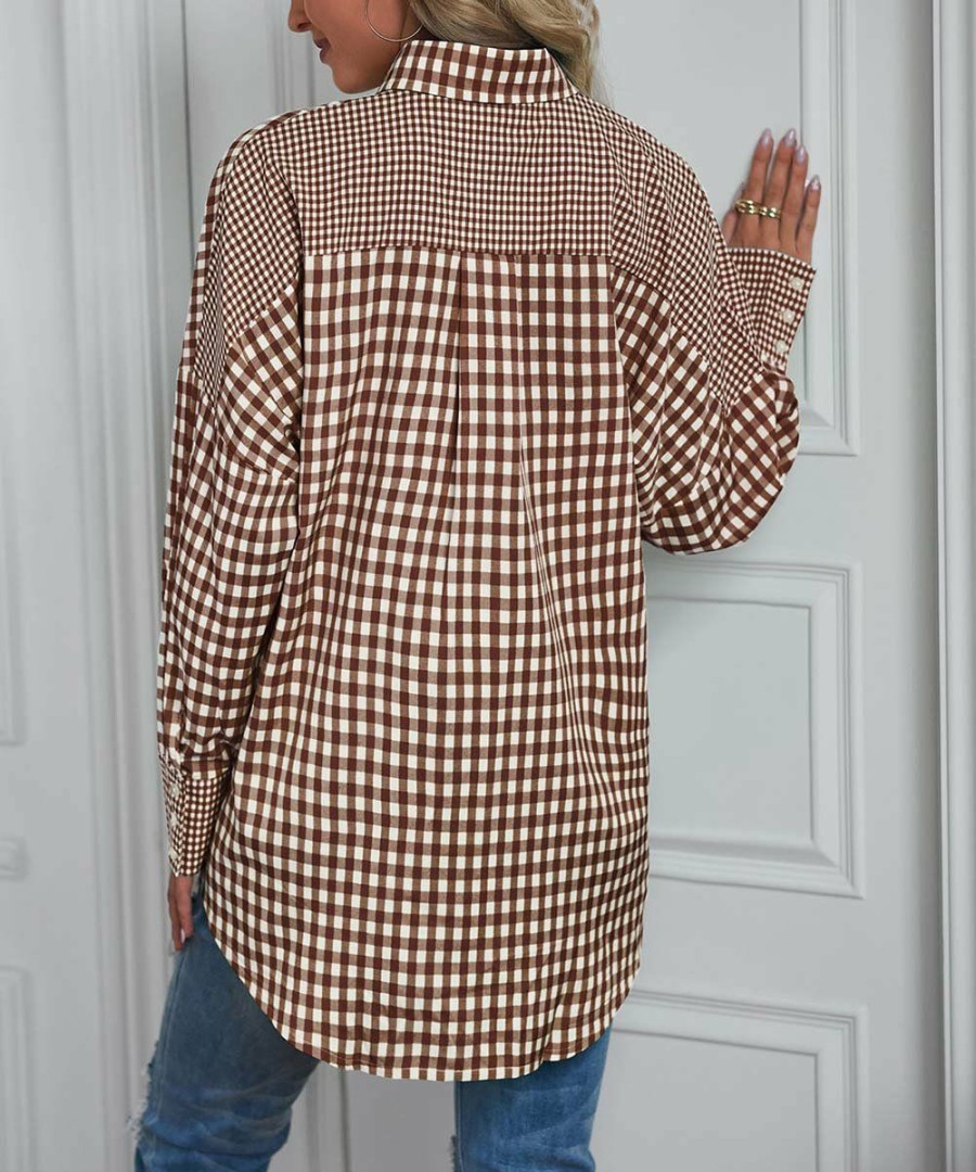 * Clothing | Flash Sale Camisa Brown & White Plaid Button-Up Tunic Women