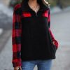 * Clothing | Promo Camisa Black & Red Color Block Fleece Pocket Quarter-Zip Top Women