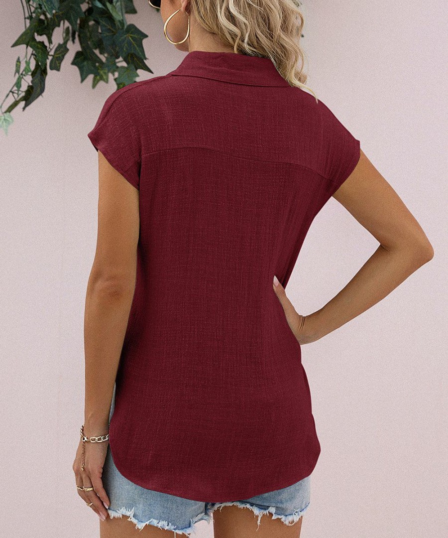 * Clothing | Buy Camisa Wine Button-Up Short-Sleeve Blouse Women