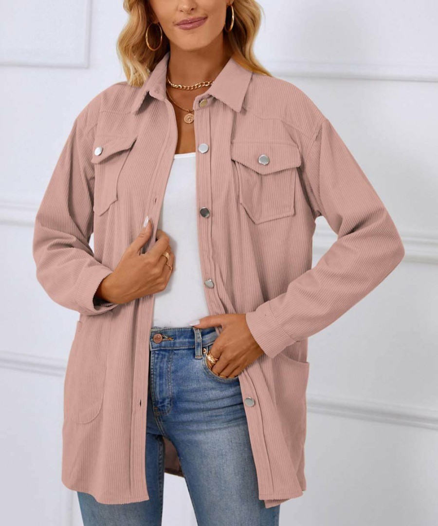 * Clothing | Flash Sale Camisa Pink Corduroy Button-Up Shacket Women