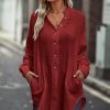 * Clothing | Flash Sale Camisa Wine Relaxed Notch Neck Button-Up Top Women