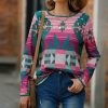 * Clothing | Coupon Camisa Pink Geometric Long-Sleeve Boatneck Top Women