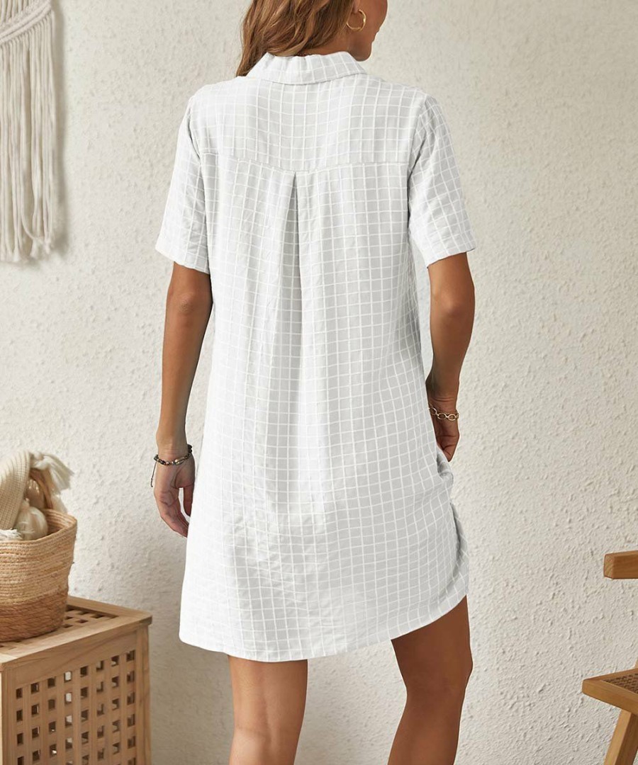 * Clothing | Budget Camisa White Plaid Button-Front Shirt Dress Women