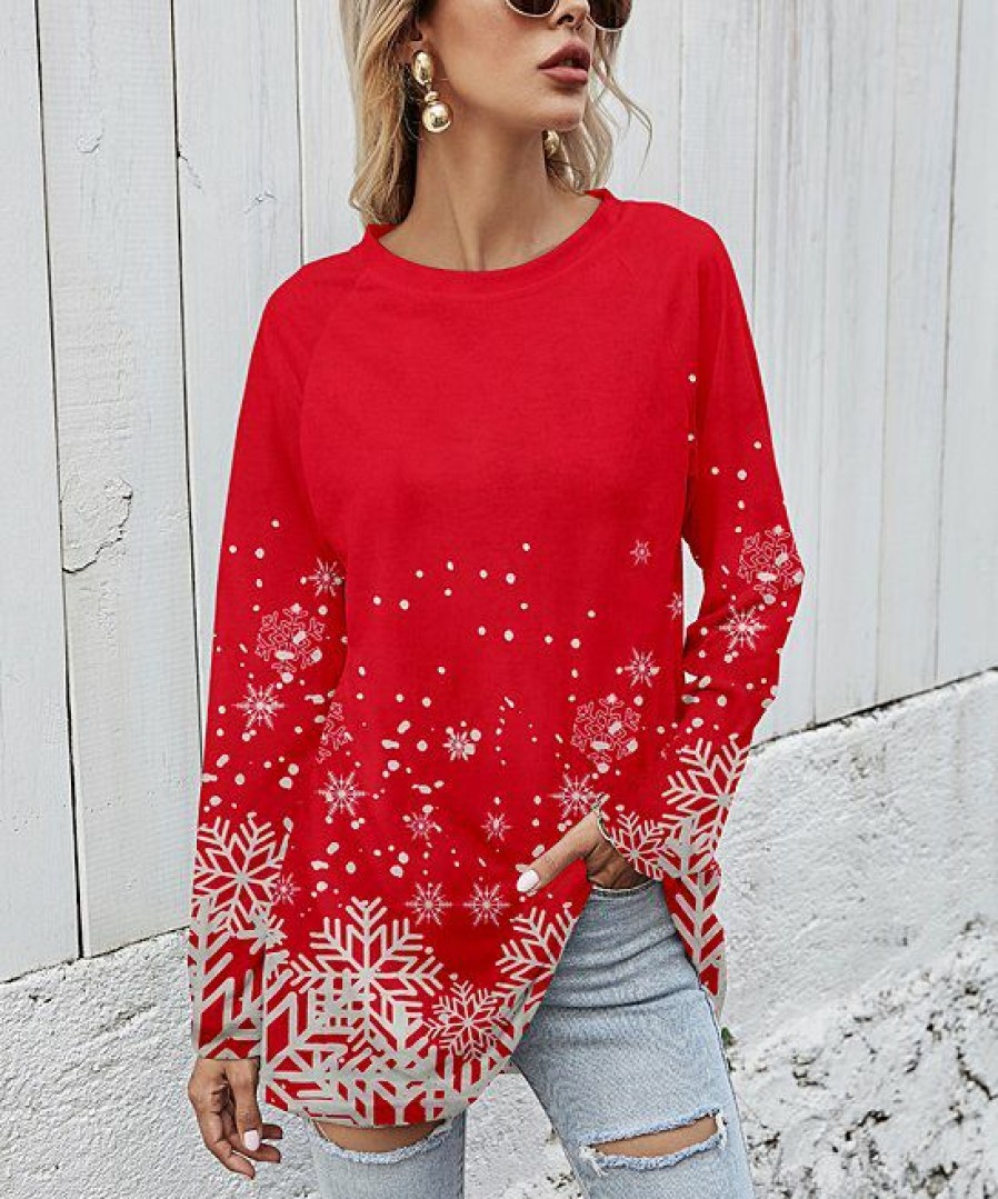 * Clothing | Best Sale Camisa Red Snowflake Long-Sleeve Tunic Women