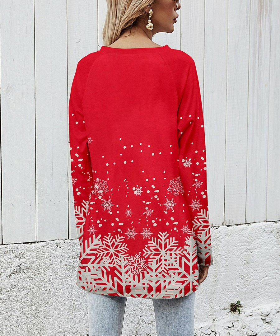 * Clothing | Best Sale Camisa Red Snowflake Long-Sleeve Tunic Women