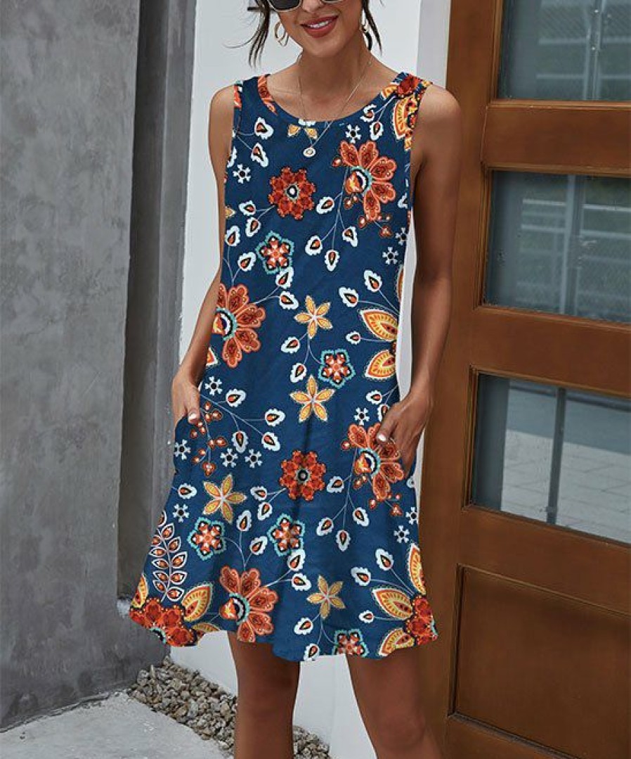 * Clothing | Outlet Camisa Navy Floral Pocket Sleeveless Shift Dress Women