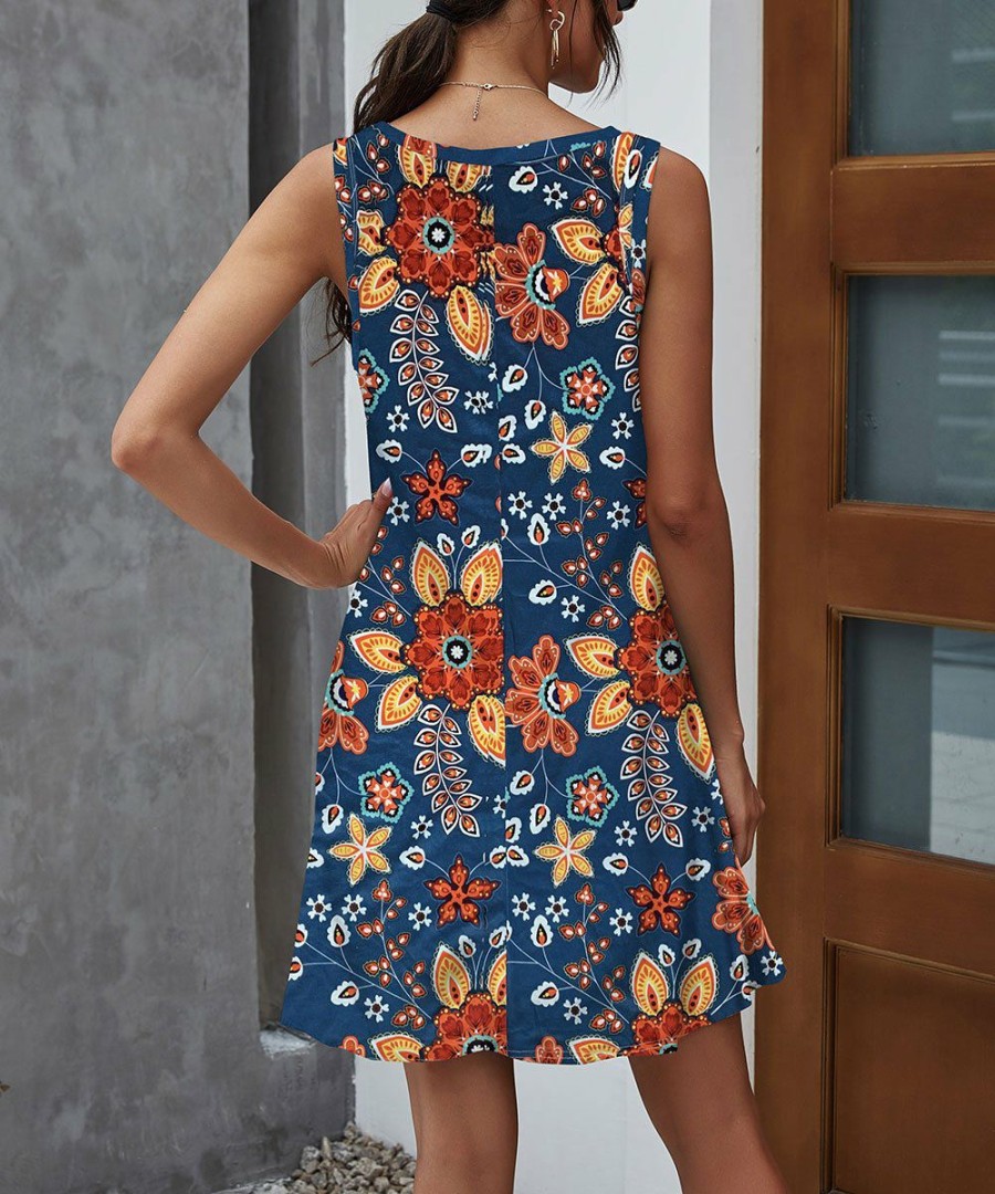 * Clothing | Outlet Camisa Navy Floral Pocket Sleeveless Shift Dress Women