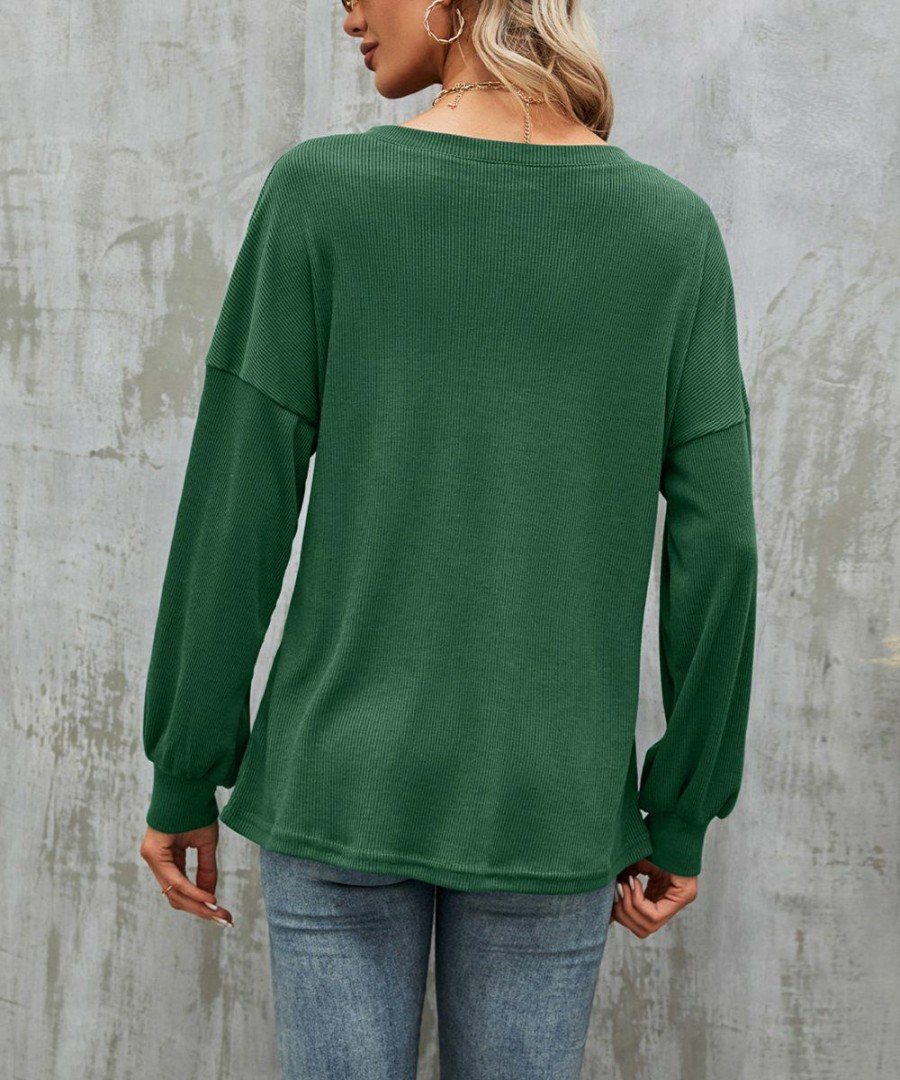 * Clothing | Wholesale Camisa Green Drop-Shoulder Button-Front Top Women